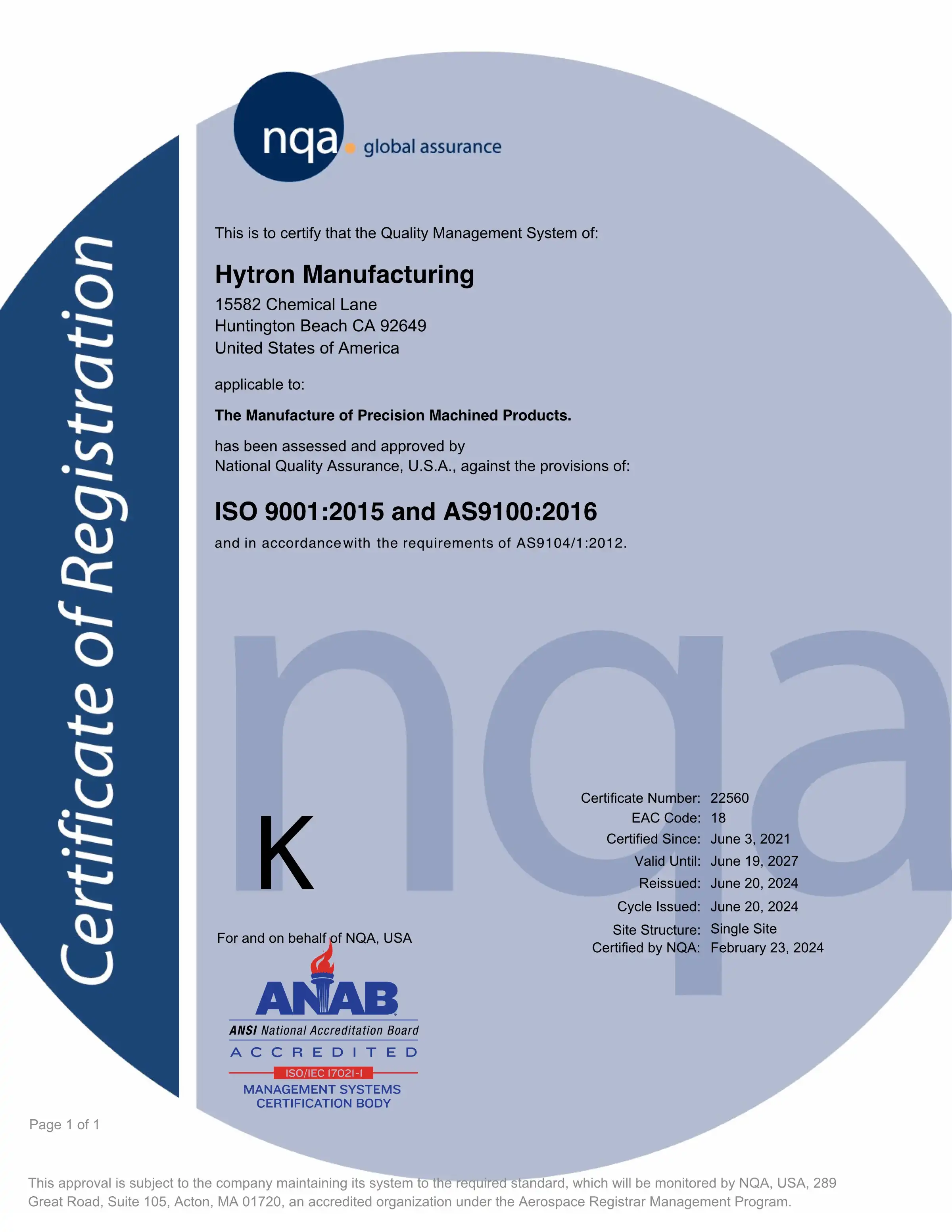 Hytron ISO Certification